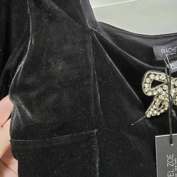 Rachel Zoe Velvet Black Blouse Long Sleeve Holliday Party Crystal Bow size L - Picture 4 of 5